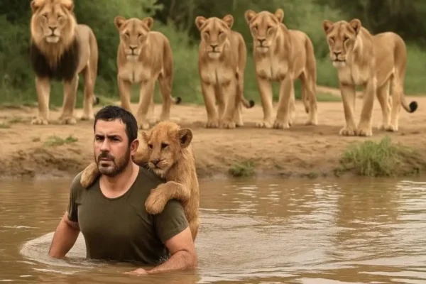 After saving a lion cub, a man is surrounded by the pride — and what they do is shocking!