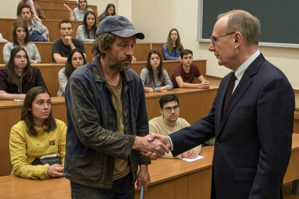 University Lecture: Janitor Ignored Until Dean Interrupts Speech to Shake His Hand