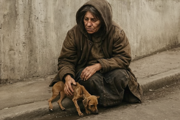 So Hungry She Could Barely Stand, She Rescued a Lost Puppy in the Gutter