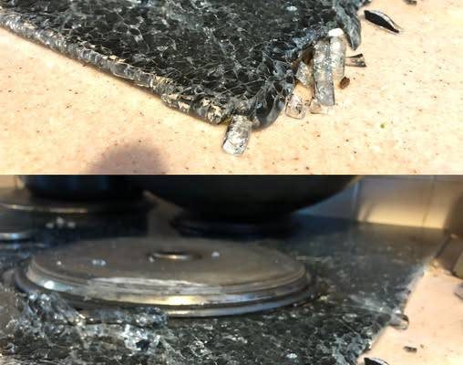 I woke up to a horrible noise. My daughter was making dinner for the kids, and our glass top stove shattered like this. She said it happened suddenly for no apparent reason. What could have caused this? I could barely calm my grandkids down—they were very scared.